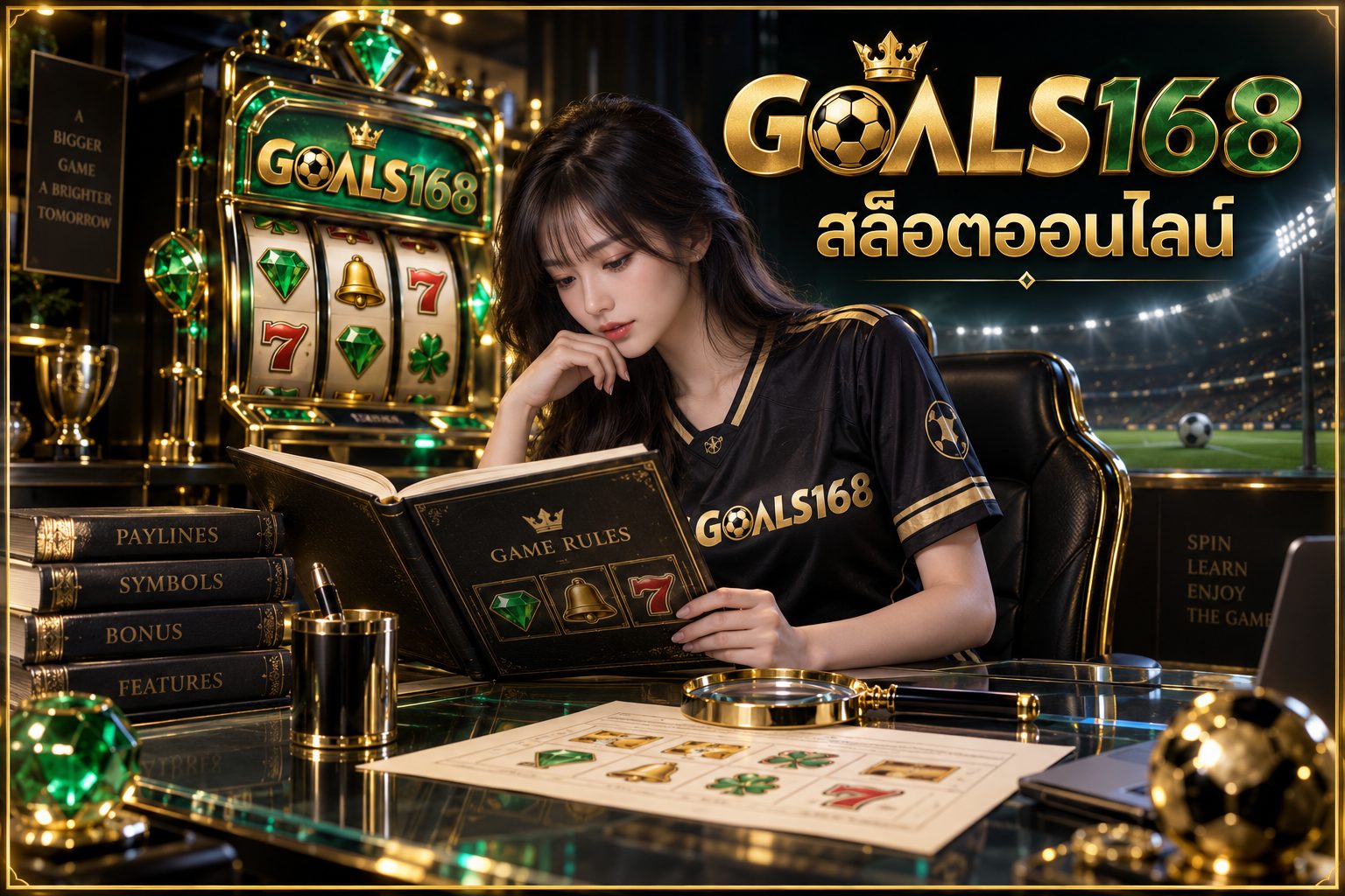 สล็อตออนไลน์ — GOALS168 ผู้หญิงอ่านสมุดข้อมูลและสัญลักษณ์จำลอง
