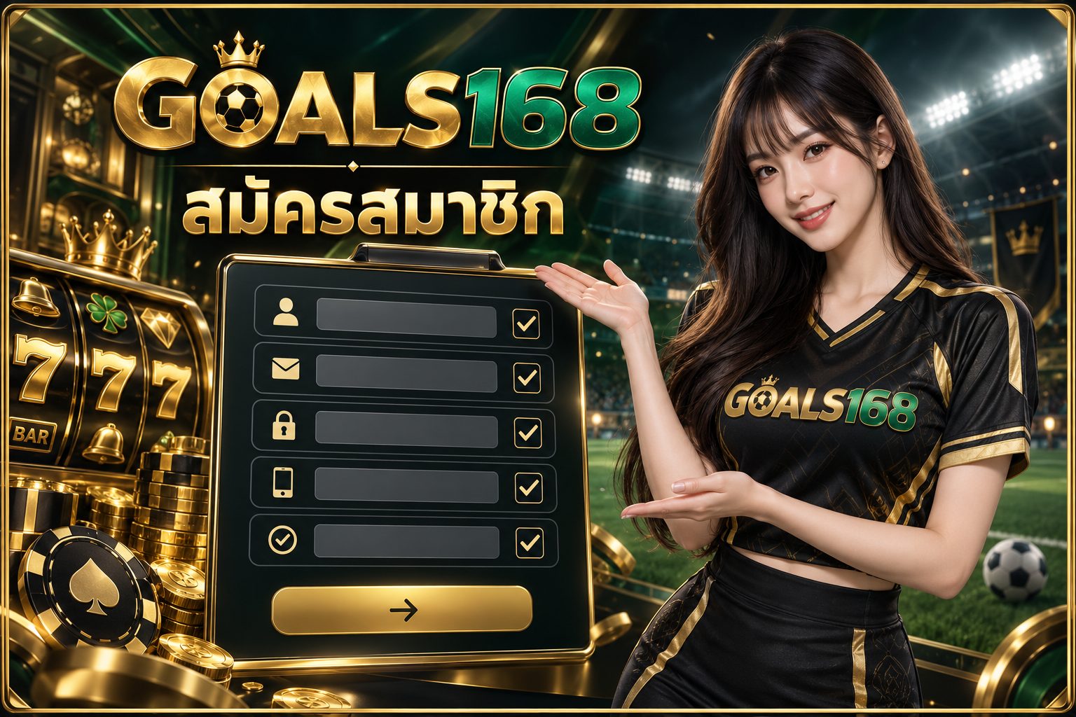 สมัครสมาชิก — GOALS168 ผู้หญิงเสื้อฟุตบอลกับอ่านช่องข้อมูลและเงื่อนไขก่อนส่ง ภาพประกอบจำลอง