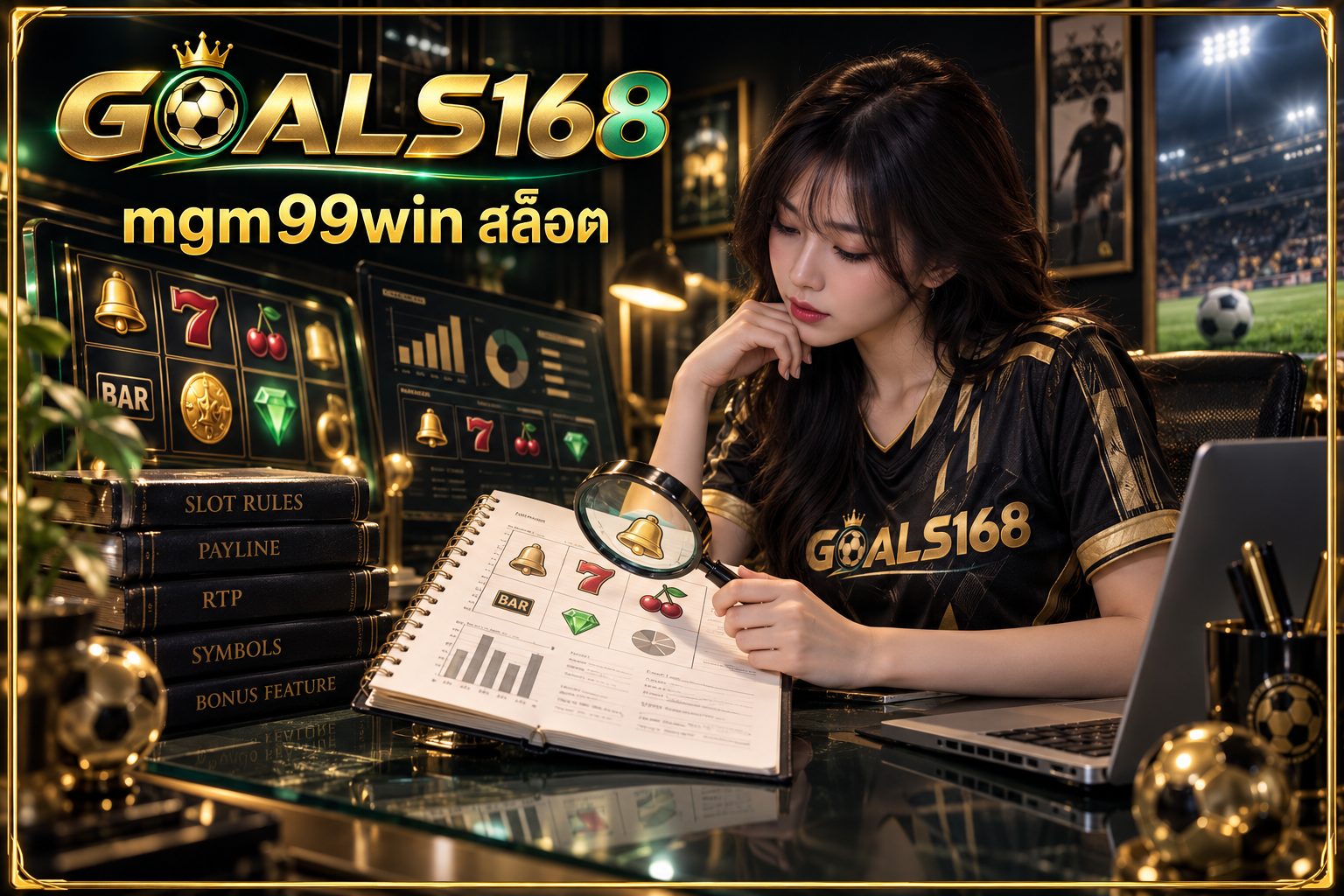 mgm99win สล็อต — GOALS168 ผู้หญิงอ่านสมุดข้อมูลและสัญลักษณ์จำลอง