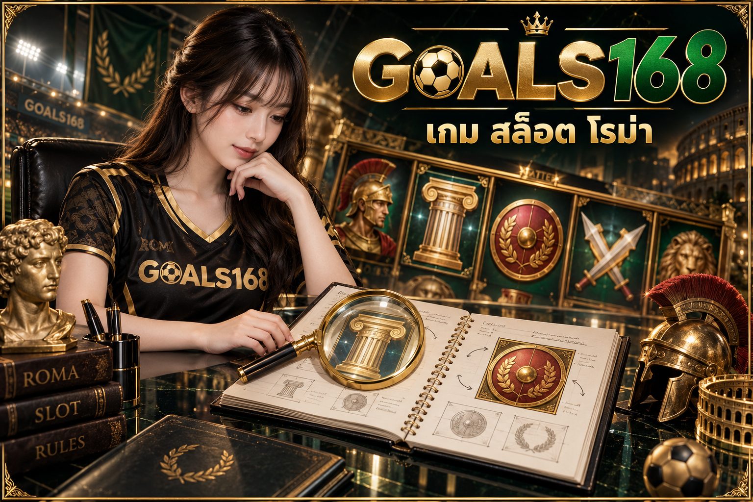 เกม สล็อต โรม่า — GOALS168 ผู้หญิงอ่านสมุดข้อมูลและสัญลักษณ์จำลอง