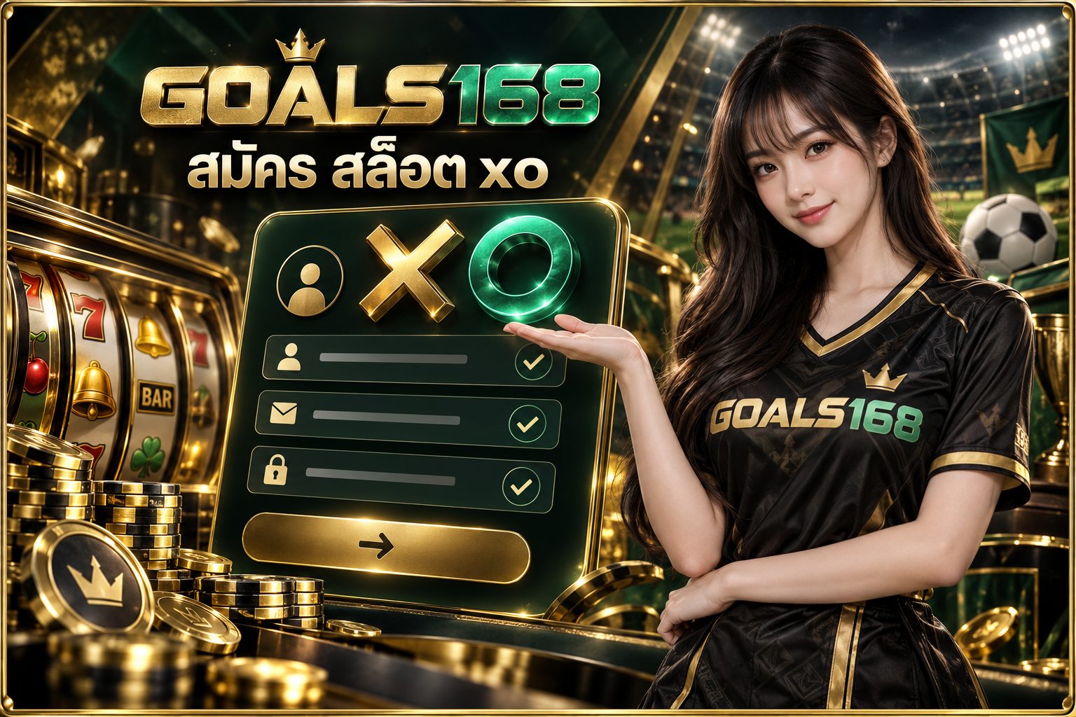 สมัคร สล็อต xo — GOALS168 ผู้หญิงเสื้อฟุตบอลกับตรวจลิงก์และขั้นตอนยืนยันบัญชี ภาพประกอบจำลอง