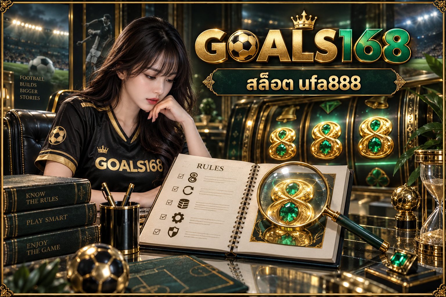 สล็อต ufa888 — GOALS168 ผู้หญิงอ่านสมุดข้อมูลและสัญลักษณ์จำลอง