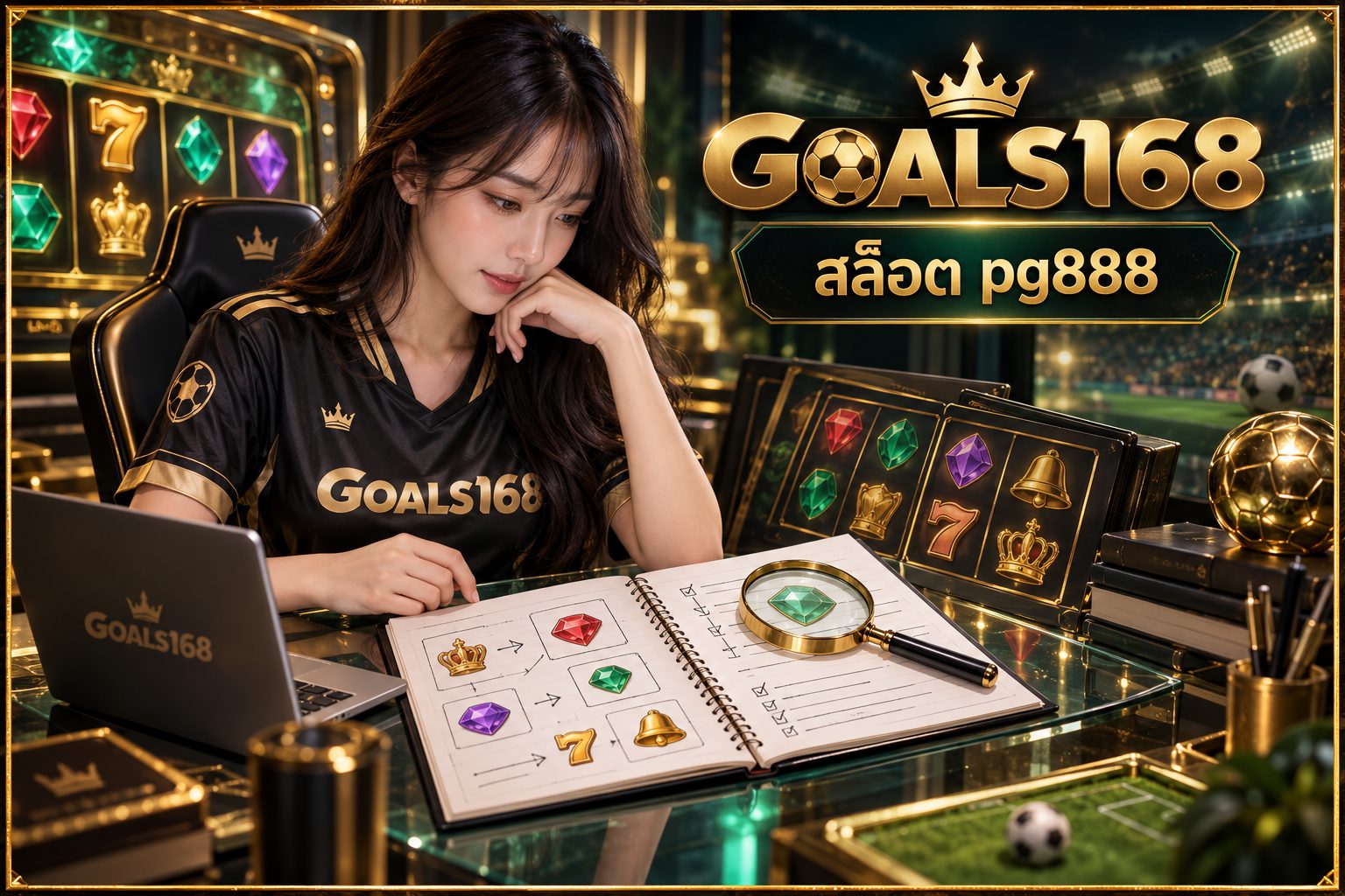สล็อต pg888 — GOALS168 ผู้หญิงอ่านสมุดข้อมูลและสัญลักษณ์จำลอง