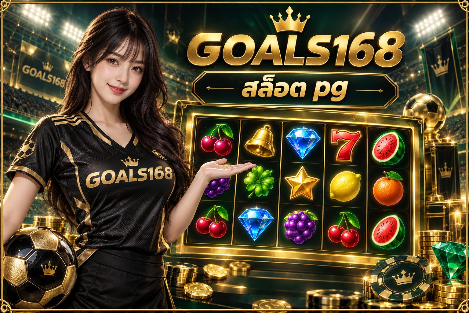 สล็อต pg — GOALS168 ผู้หญิงเสื้อฟุตบอลกับอ่านกติกาสัญลักษณ์อย่างมีบริบท ภาพประกอบจำลอง