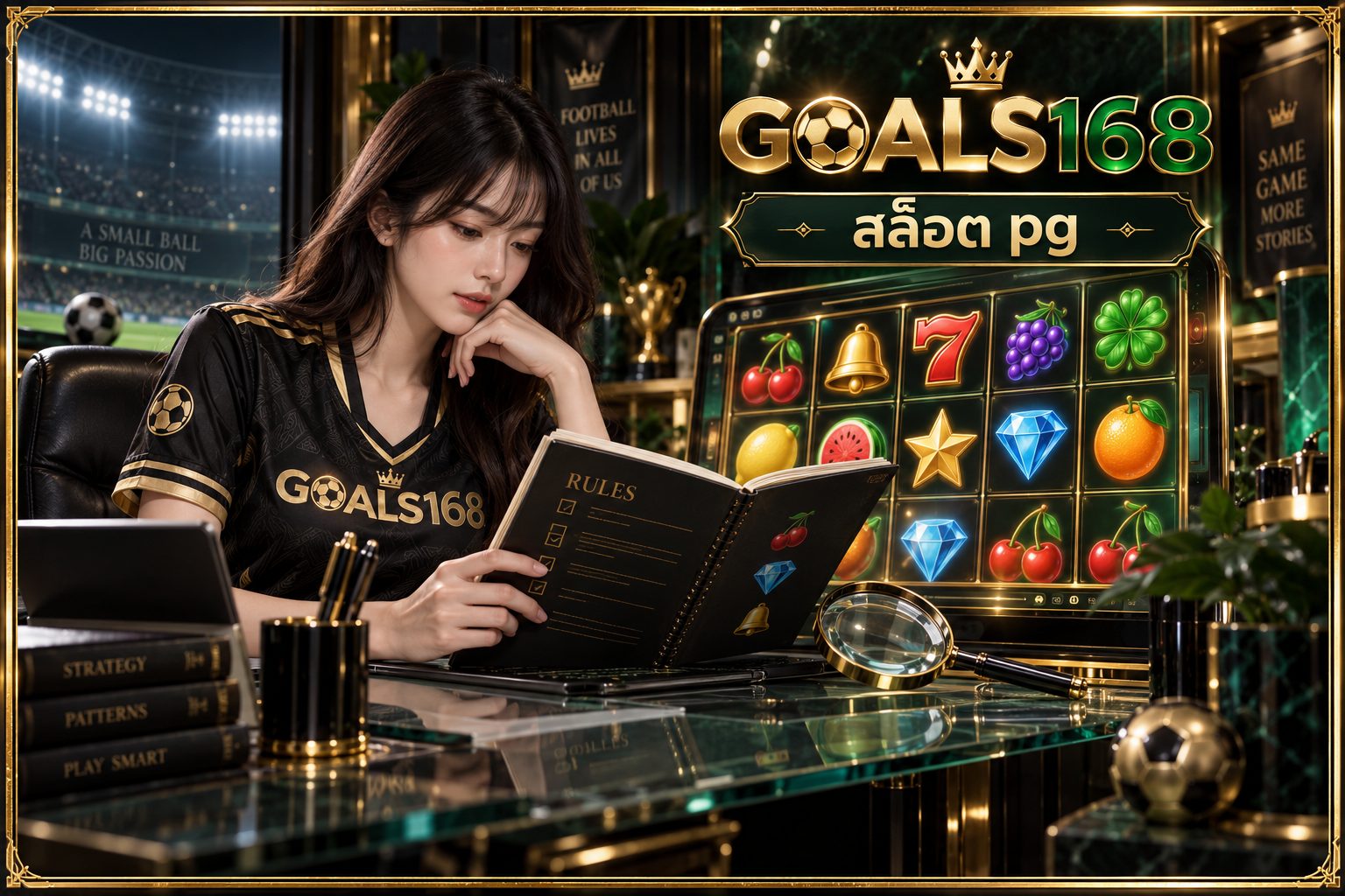 สล็อต pg — GOALS168 ผู้หญิงอ่านสมุดข้อมูลและสัญลักษณ์จำลอง