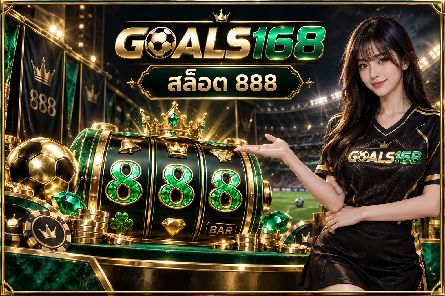 สล็อต 888 — GOALS168 ผู้หญิงเสื้อฟุตบอลกับแยกชื่อ ตัวเลข และเงื่อนไขเกม ภาพประกอบจำลอง
