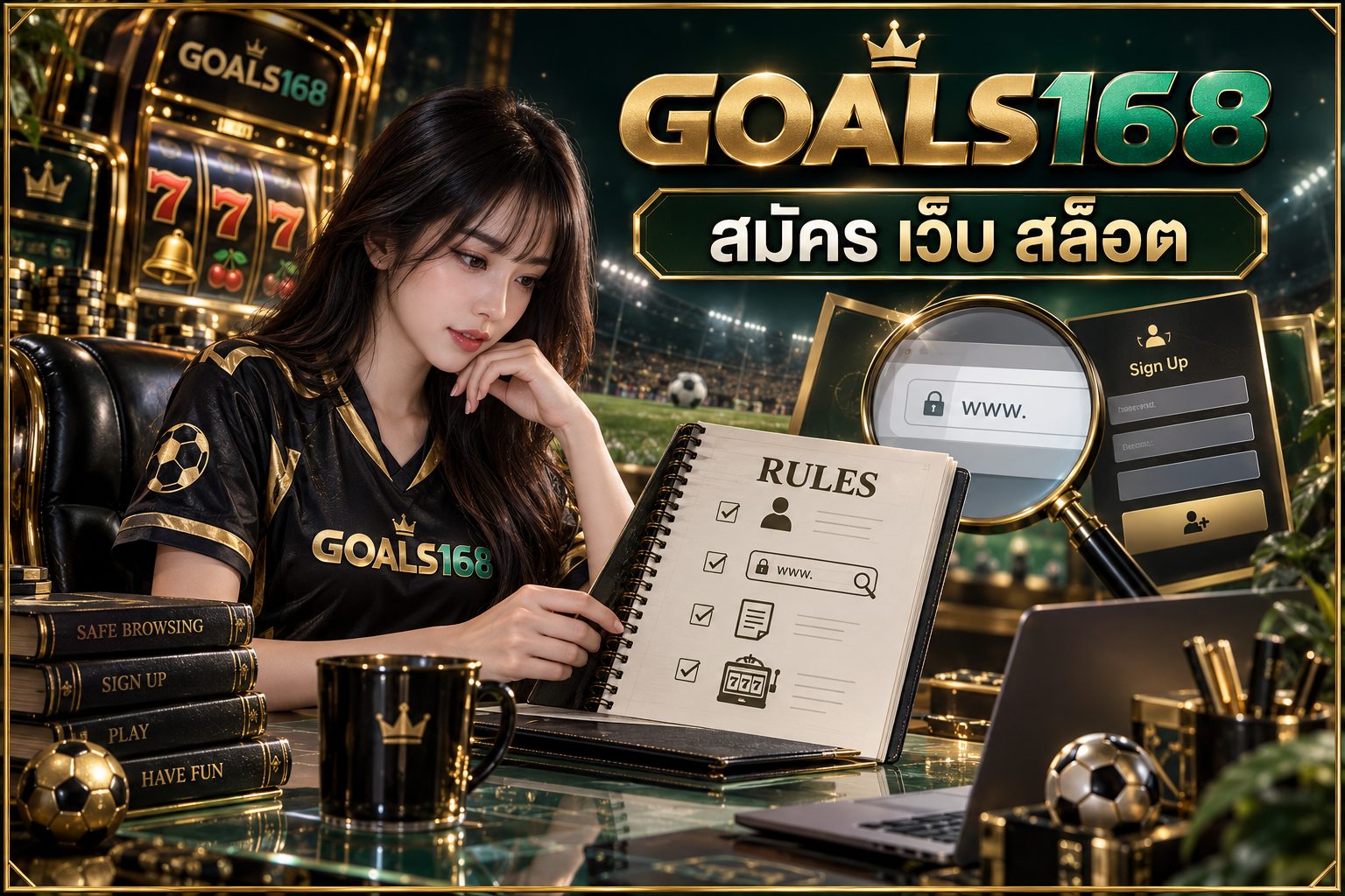สมัคร เว็บ สล็อต — GOALS168 ผู้หญิงอ่านสมุดข้อมูลและสัญลักษณ์จำลอง