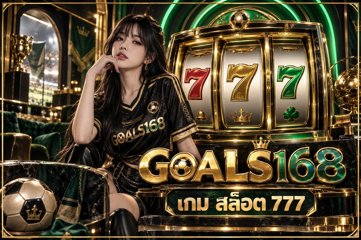 เกม สล็อต 777 — ผู้หญิงเสื้อฟุตบอล GOALS168 กับวงล้อเลขเจ็ดสามสี